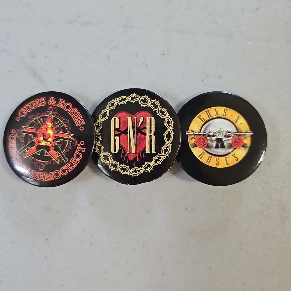 Guns N' Roses Button Pin Lot  Of 3- Black, Red, Gold 2006